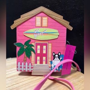 NWT-Betsey Johnson Frenchie Dog Beach House with Surf Board Sign Crossbody bag.